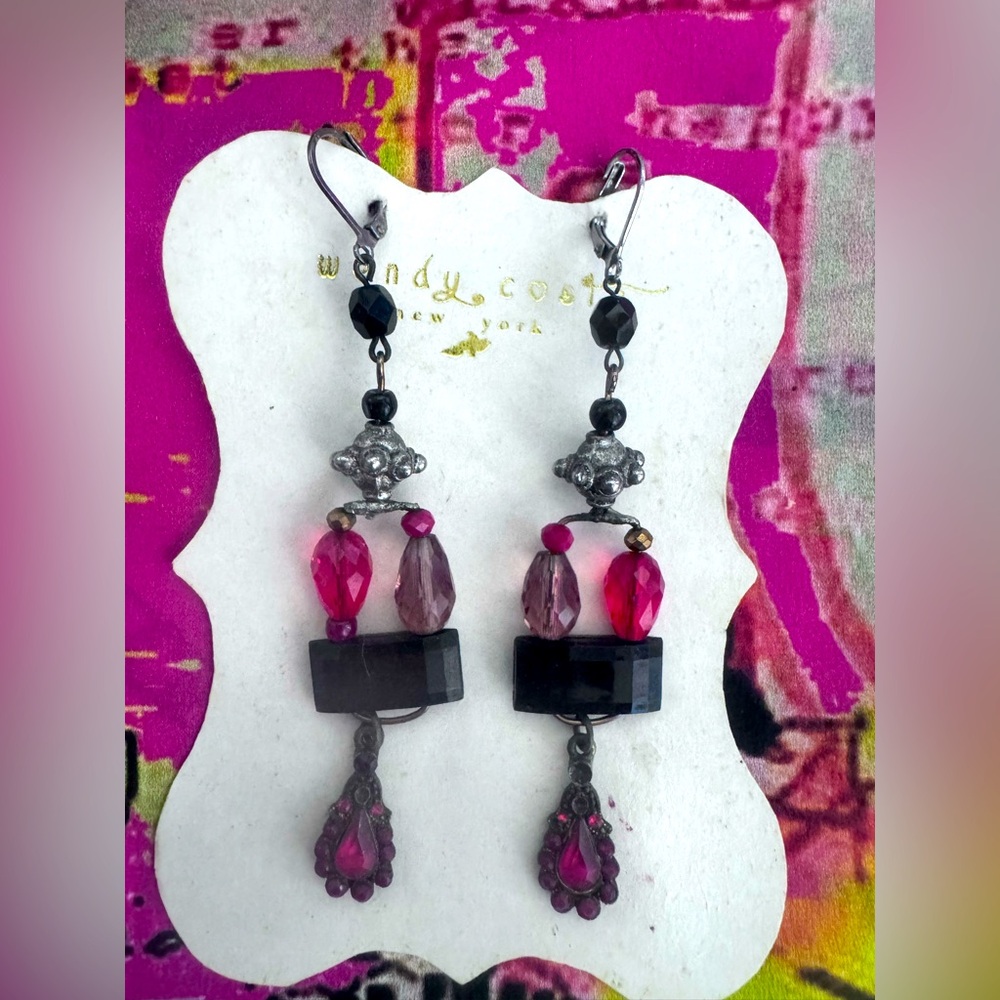 Red glass chandelier drop earrings